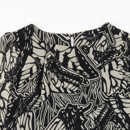 Dorothy Perkins Womens Black Geometric Polyester A-Line Size 10 Round Neck Button