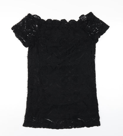 PRETTYLITTLETHING Womens Black Polyester A-Line Size 10 Off the Shoulder Pullover