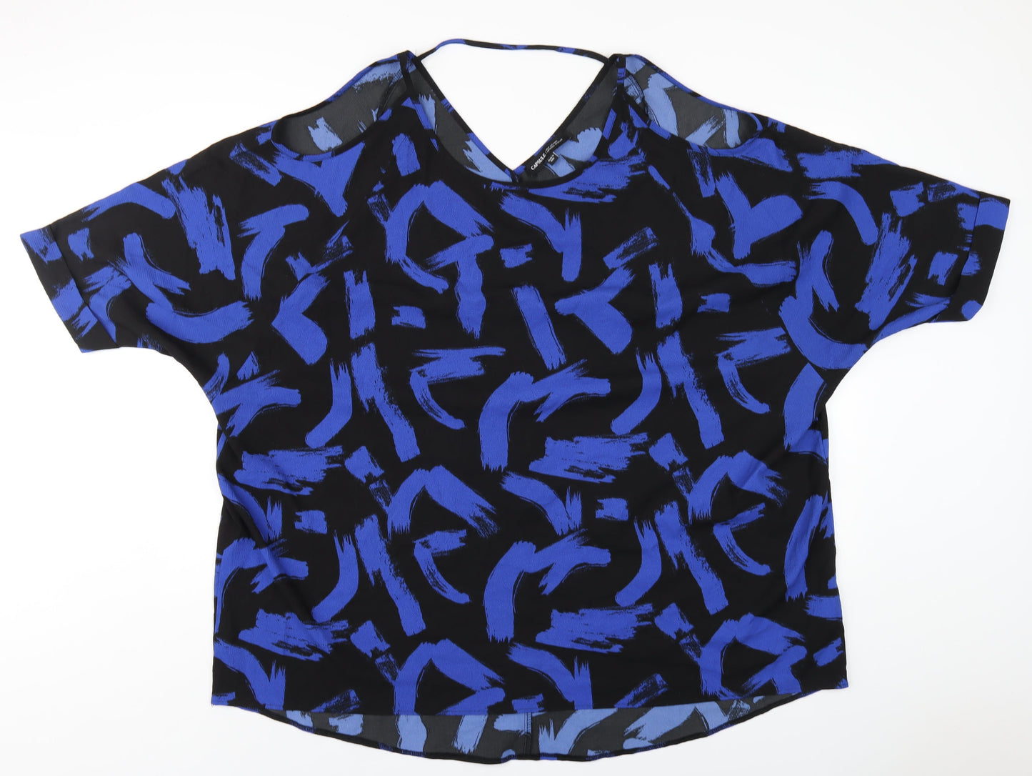 Capsule Womens Blue Geometric Polyester Basic T-Shirt Size 24 Round Neck