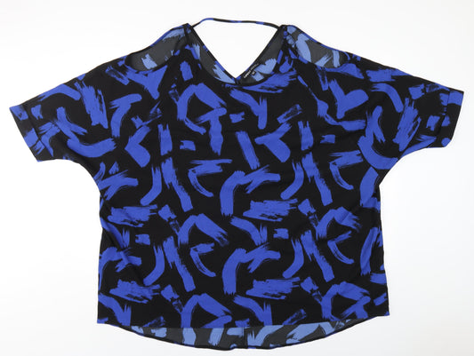 Capsule Womens Blue Geometric Polyester Basic T-Shirt Size 24 Round Neck