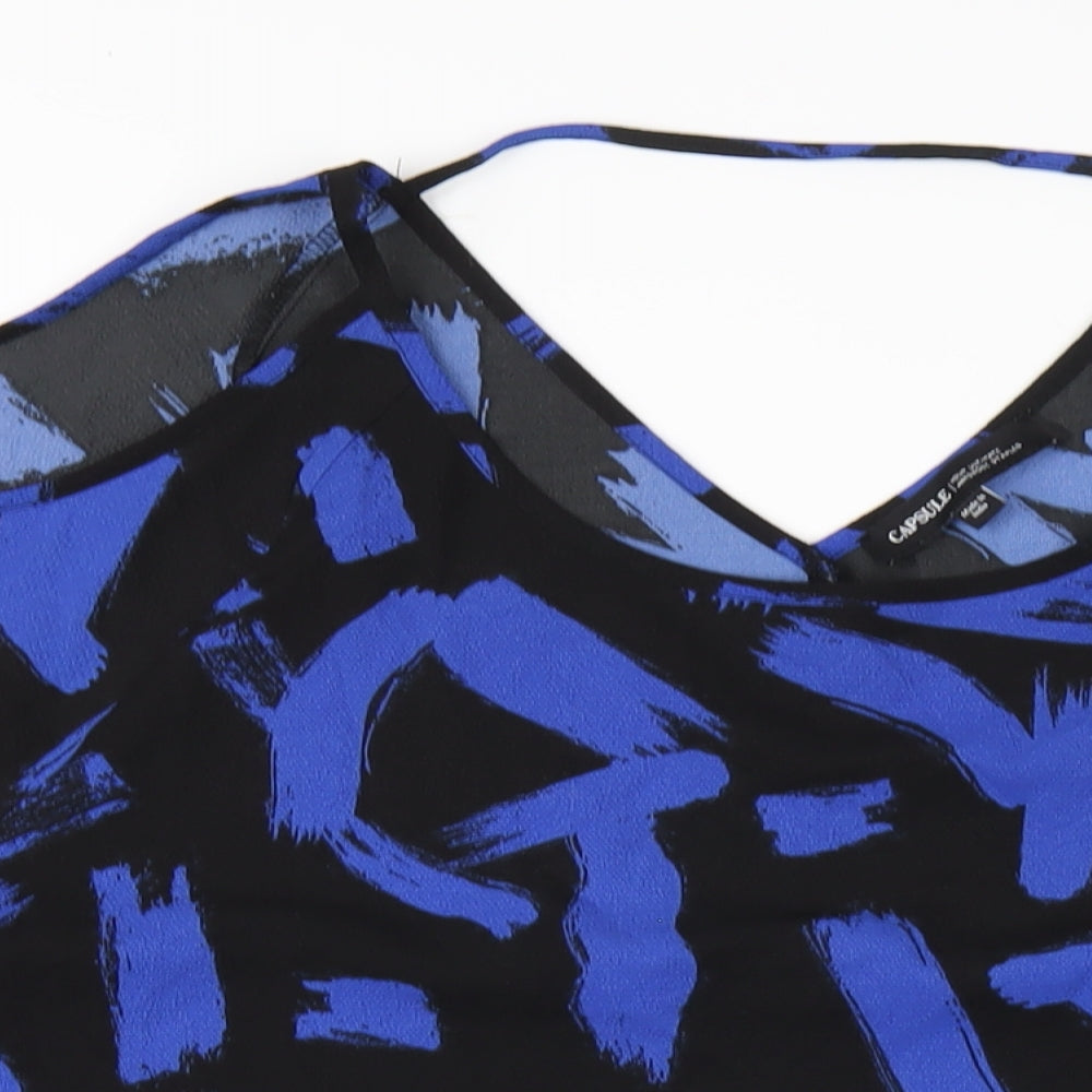 Capsule Womens Blue Geometric Polyester Basic T-Shirt Size 24 Round Neck