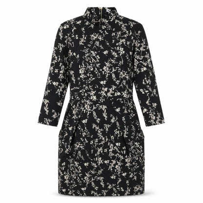 Blue Vanilla Womens Black Floral Polyester A-Line Size 10 Mock Neck Zip