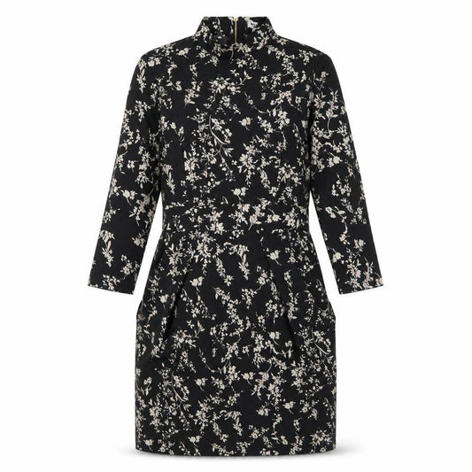 Blue Vanilla Womens Black Floral Polyester A-Line Size 10 Mock Neck Zip