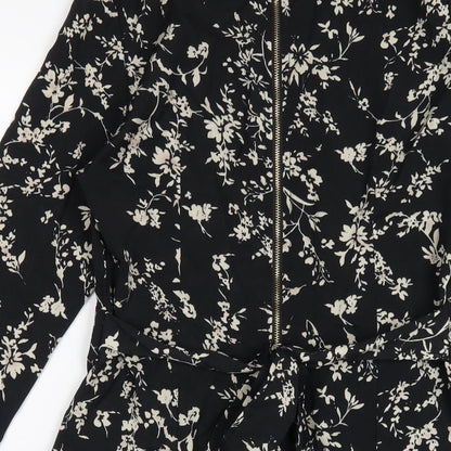 Blue Vanilla Womens Black Floral Polyester A-Line Size 10 Mock Neck Zip