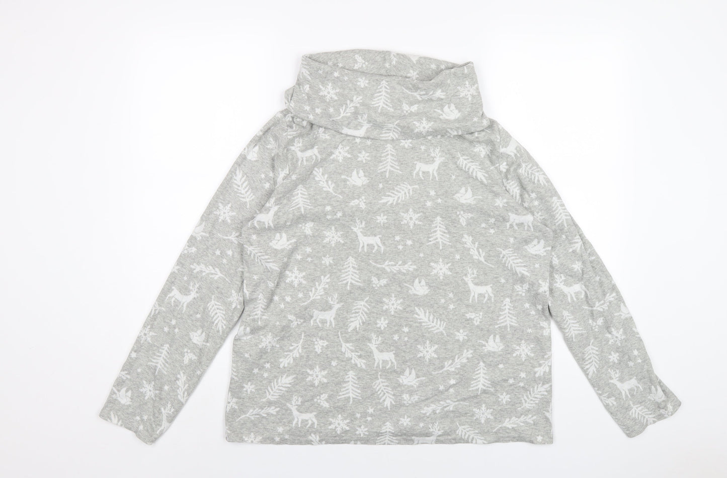 EWM Womens Grey Geometric Polyester Basic T-Shirt Size 14 Roll Neck - Christmas