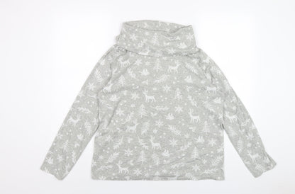 EWM Womens Grey Geometric Polyester Basic T-Shirt Size 14 Roll Neck - Christmas