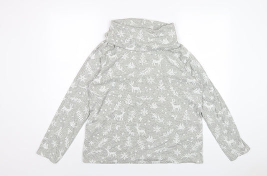 EWM Womens Grey Geometric Polyester Basic T-Shirt Size 14 Roll Neck - Christmas