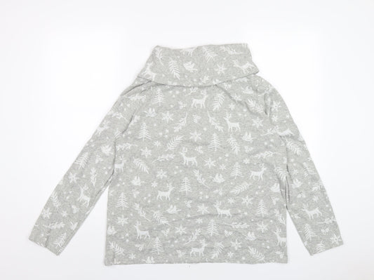 EWM Womens Grey Geometric Polyester Basic T-Shirt Size 14 Roll Neck - Christmas