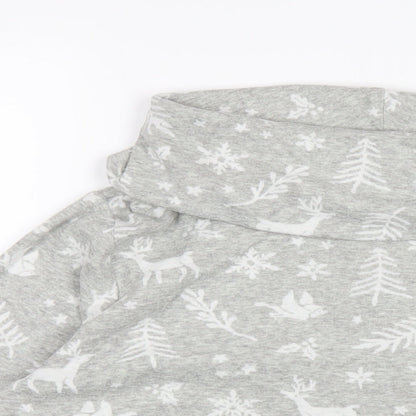 EWM Womens Grey Geometric Polyester Basic T-Shirt Size 14 Roll Neck - Christmas