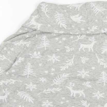 EWM Womens Grey Geometric Polyester Basic T-Shirt Size 14 Roll Neck - Christmas