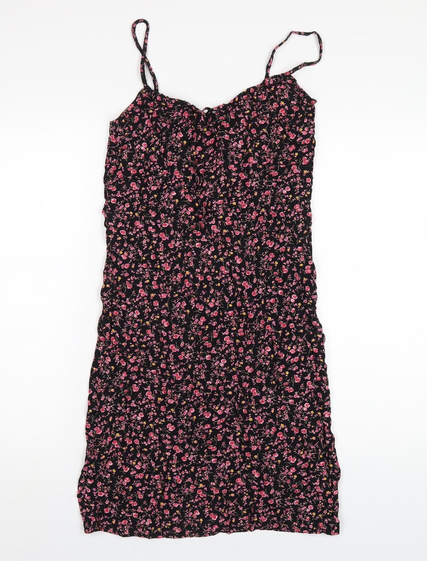 BHS Womens Black Floral Viscose A-Line Size 12 V-Neck Pullover