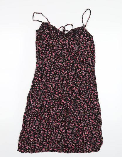 BHS Womens Black Floral Viscose A-Line Size 12 V-Neck Pullover