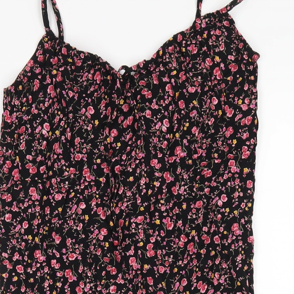 BHS Womens Black Floral Viscose A-Line Size 12 V-Neck Pullover
