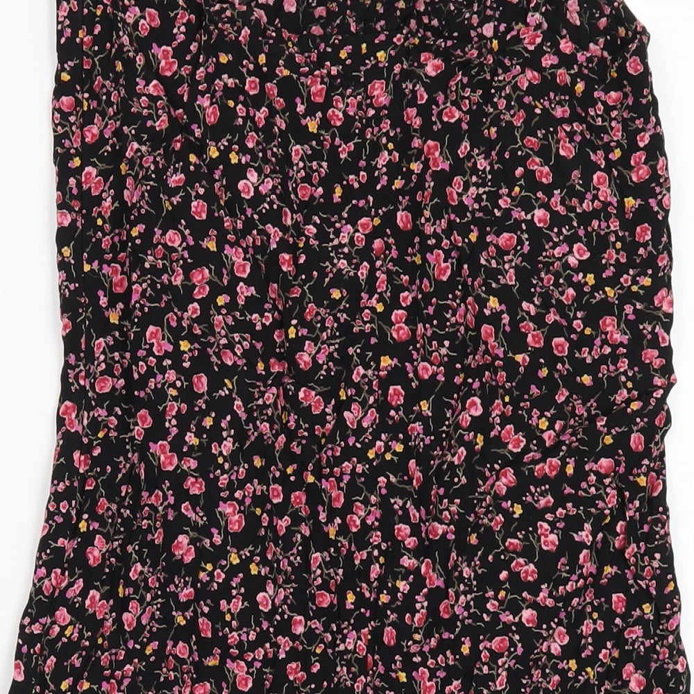 BHS Womens Black Floral Viscose A-Line Size 12 V-Neck Pullover