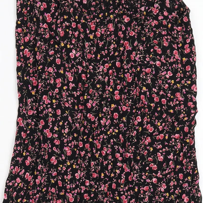 BHS Womens Black Floral Viscose A-Line Size 12 V-Neck Pullover