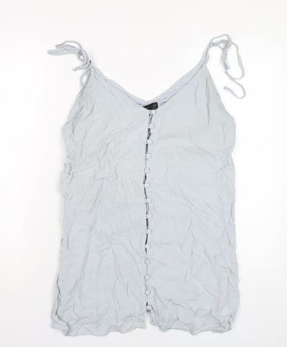 Topshop Womens Blue Viscose A-Line Size 14 V-Neck Button