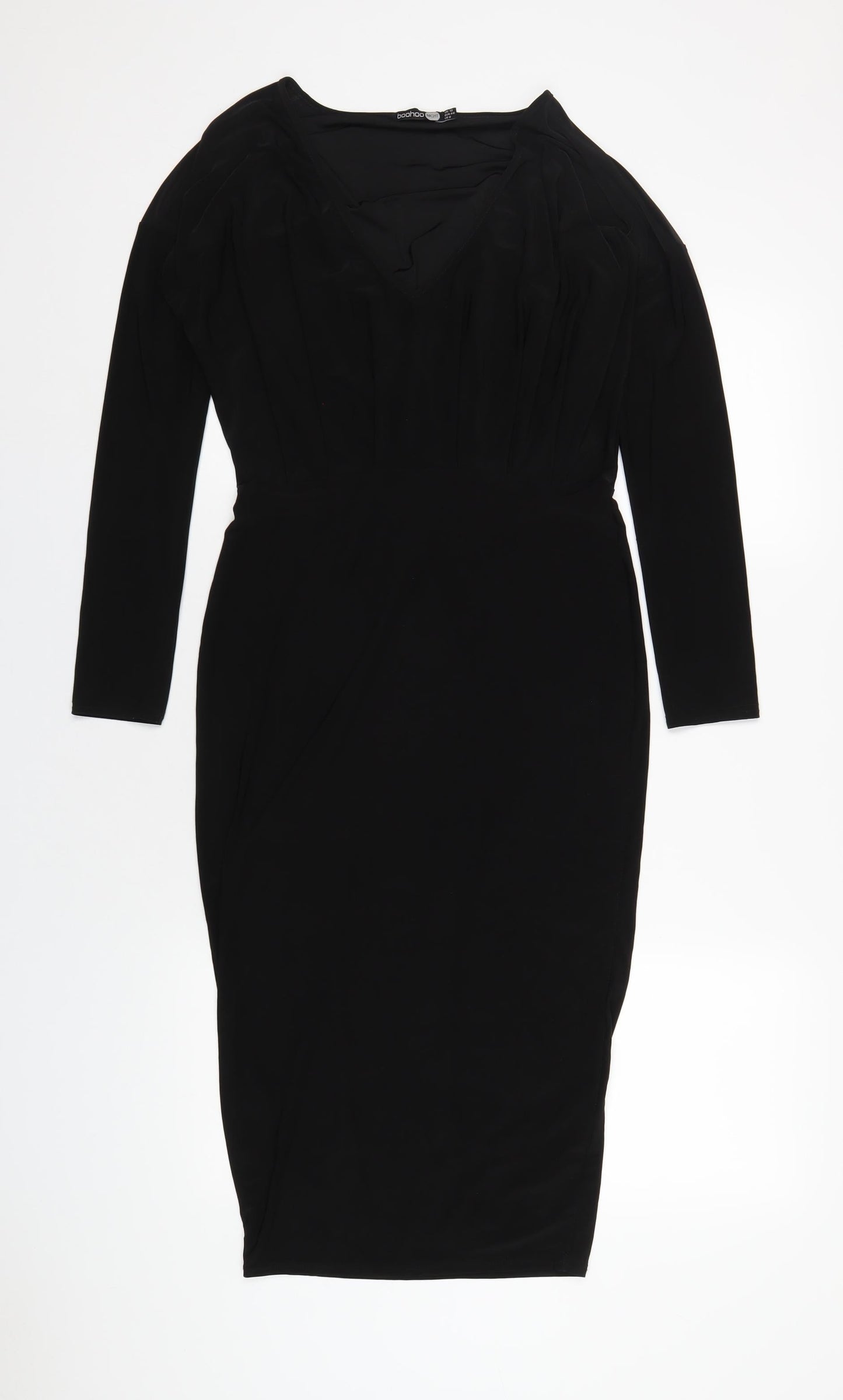 Boohoo Womens Black Polyester Bodycon Size 12 V-Neck Pullover