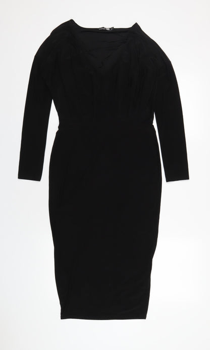 Boohoo Womens Black Polyester Bodycon Size 12 V-Neck Pullover