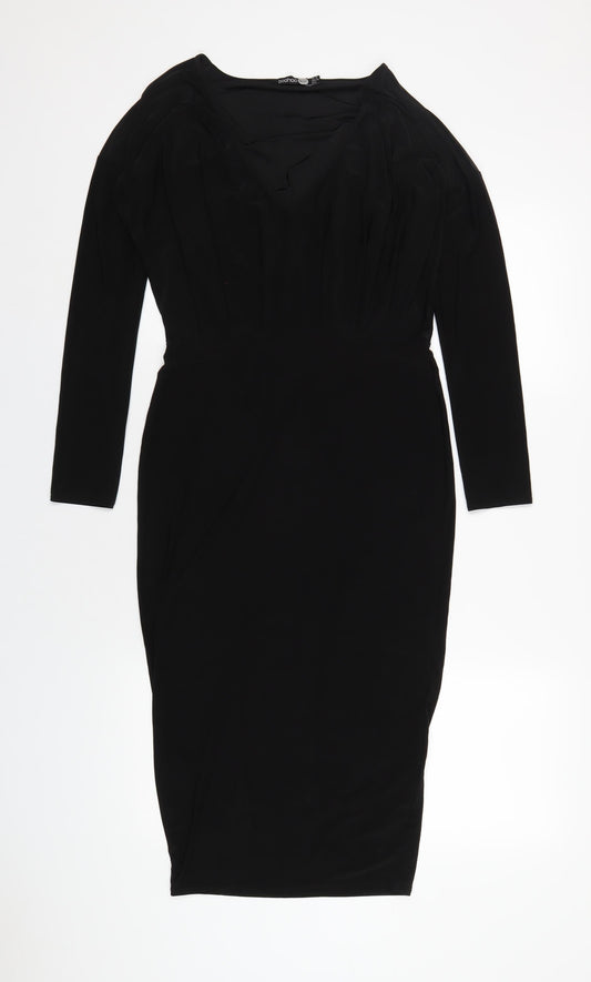 Boohoo Womens Black Polyester Bodycon Size 12 V-Neck Pullover