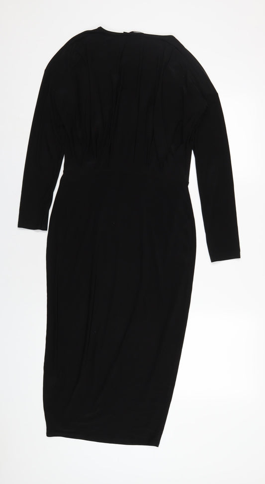 Boohoo Womens Black Polyester Bodycon Size 12 V-Neck Pullover