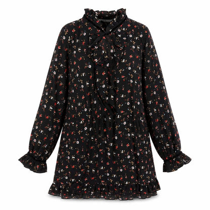 Zara Womens Black Floral Polyester A-Line Size L V-Neck Pullover