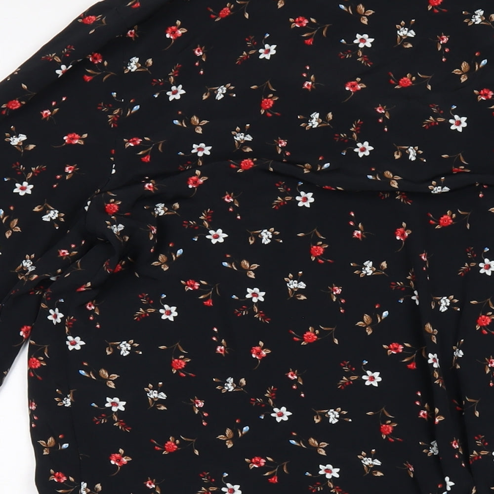 Zara Womens Black Floral Polyester A-Line Size L V-Neck Pullover