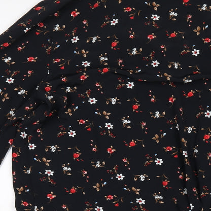 Zara Womens Black Floral Polyester A-Line Size L V-Neck Pullover