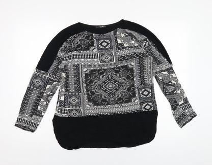 Quiz Womens Black Geometric Viscose Basic T-Shirt Size 10 Round Neck