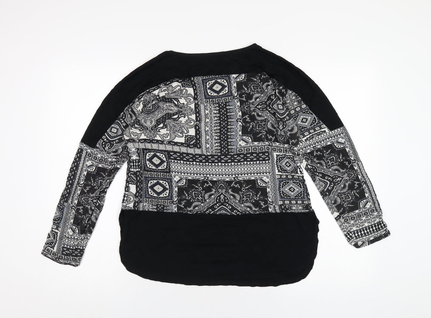 Quiz Womens Black Geometric Viscose Basic T-Shirt Size 10 Round Neck