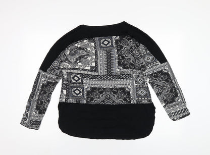 Quiz Womens Black Geometric Viscose Basic T-Shirt Size 10 Round Neck