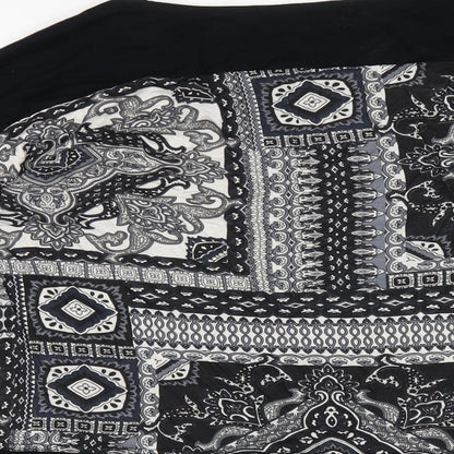 Quiz Womens Black Geometric Viscose Basic T-Shirt Size 10 Round Neck