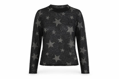 New Look Womens Black Geometric Polyester Basic T-Shirt Size 6 Mock Neck