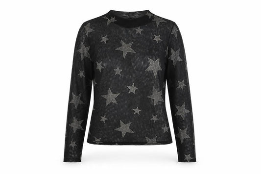 New Look Womens Black Geometric Polyester Basic T-Shirt Size 6 Mock Neck