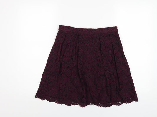 H&M Womens Purple Cotton A-Line Skirt Size 10 Zip