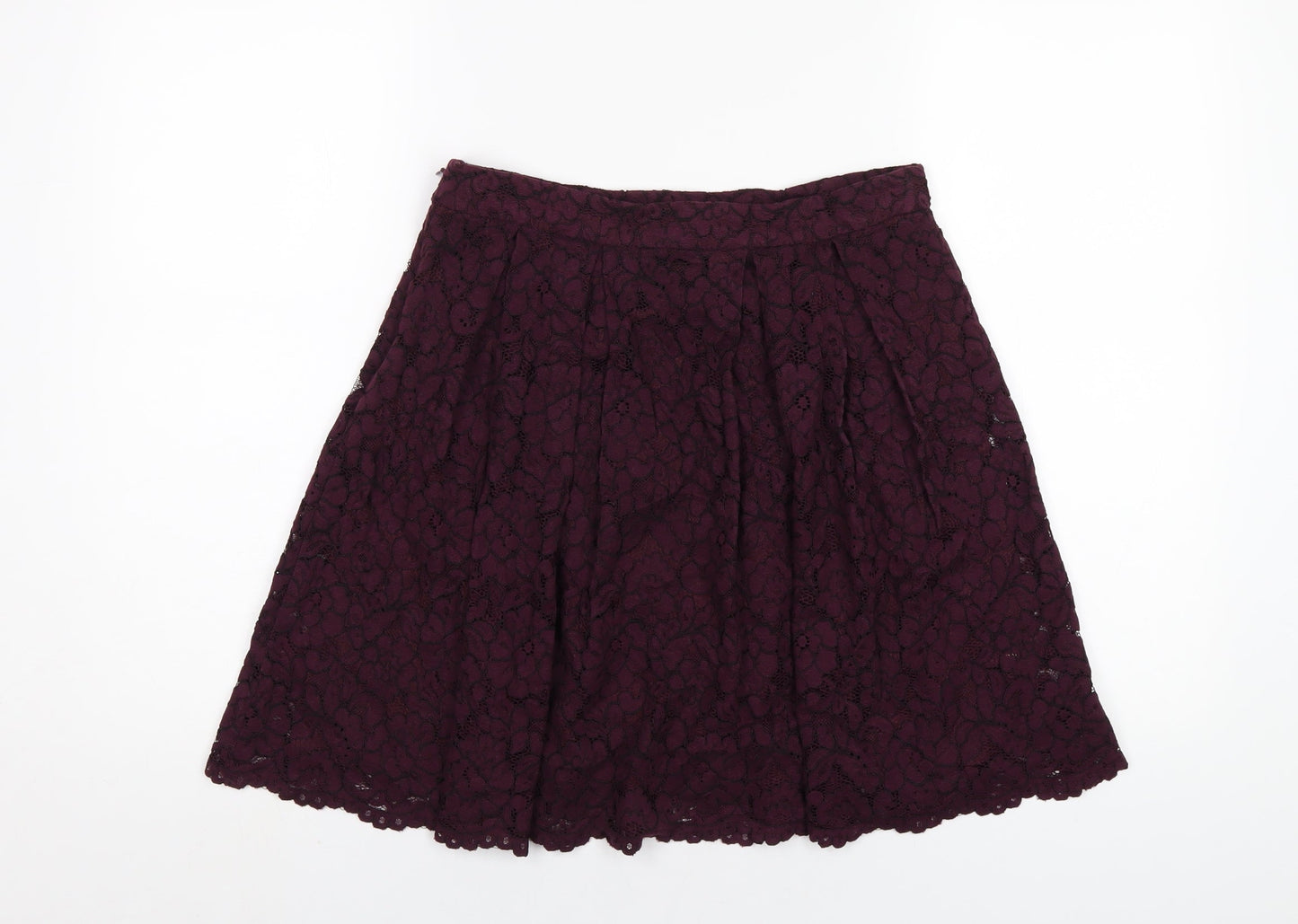 H&M Womens Purple Cotton A-Line Skirt Size 10 Zip