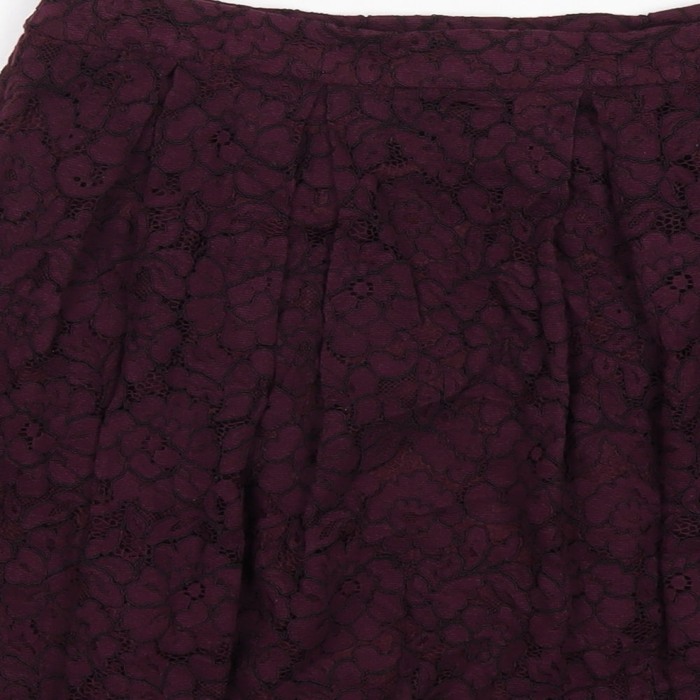 H&M Womens Purple Cotton A-Line Skirt Size 10 Zip