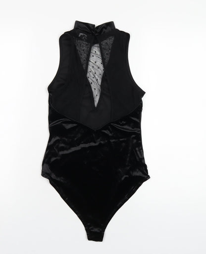 New Look Womens Black Polyester Bodysuit One-Piece Size 8 Snap