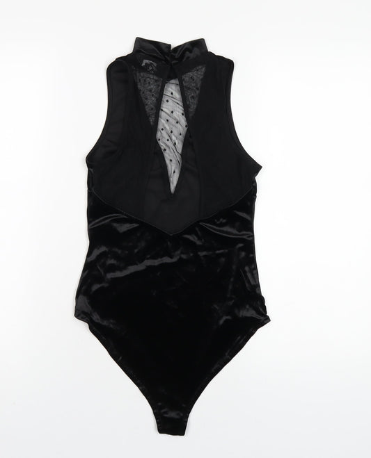 New Look Womens Black Polyester Bodysuit One-Piece Size 8 Snap