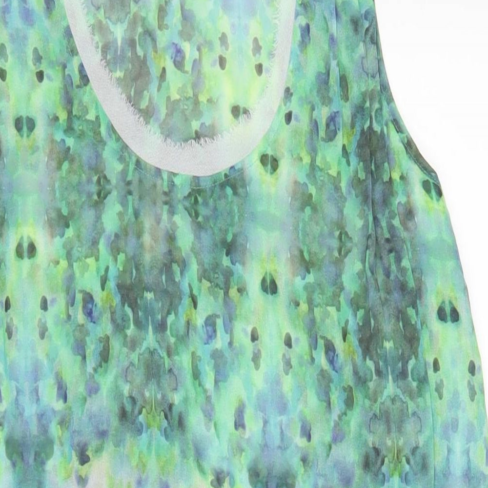 Label Lab Womens Green Geometric Polyester A-Line Size 14 Scoop Neck Pullover