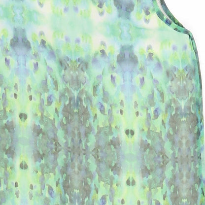 Label Lab Womens Green Geometric Polyester A-Line Size 14 Scoop Neck Pullover