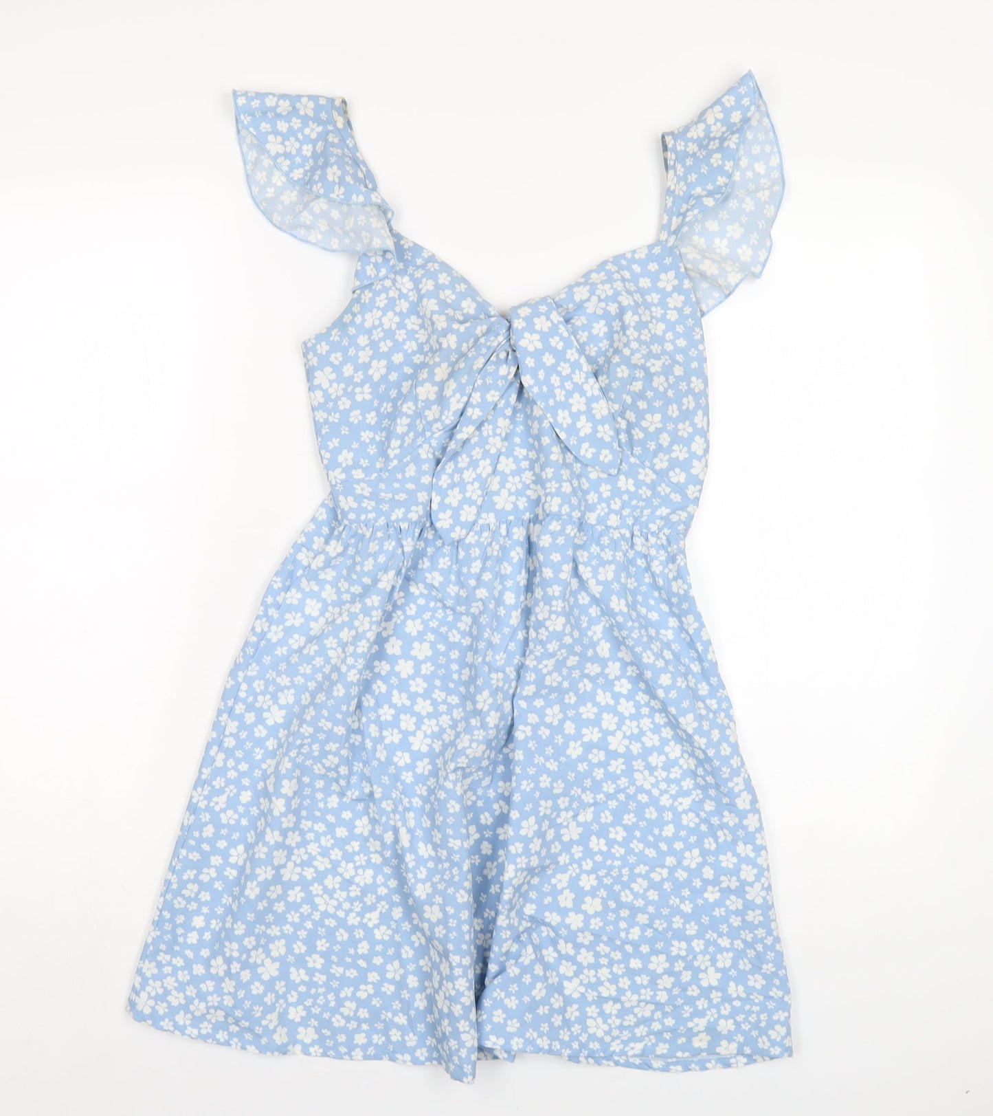 QED London Womens Blue Floral Polyester A-Line Size 6 V-Neck Zip