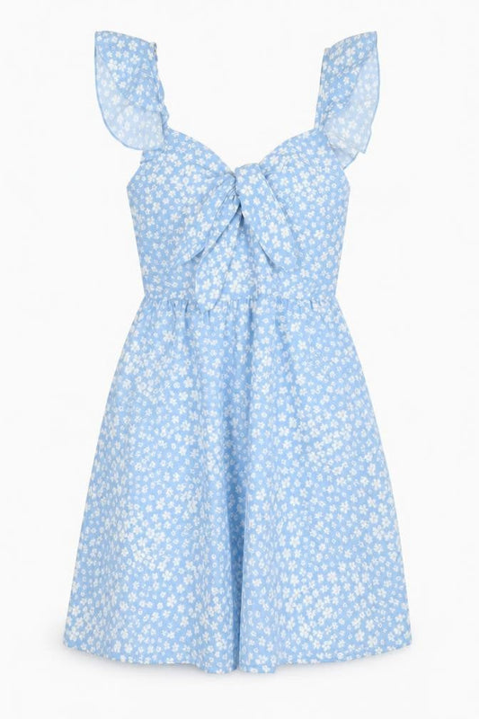 QED London Womens Blue Floral Polyester A-Line Size 6 V-Neck Zip