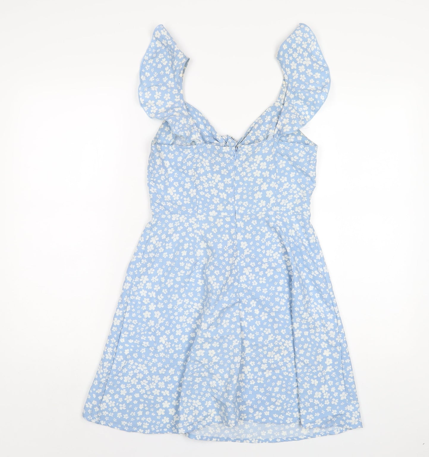 QED London Womens Blue Floral Polyester A-Line Size 6 V-Neck Zip