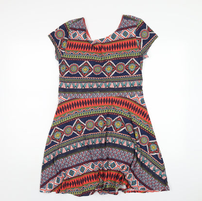 Springfield Womens Multicoloured Geometric Viscose A-Line Size XL Round Neck Pullover
