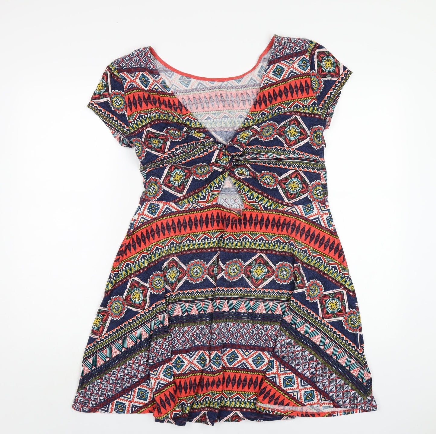 Springfield Womens Multicoloured Geometric Viscose A-Line Size XL Round Neck Pullover