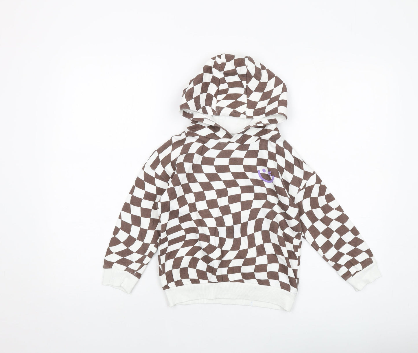 NEXT Girls White Geometric Cotton Pullover Hoodie Size 4-5 Years Pullover