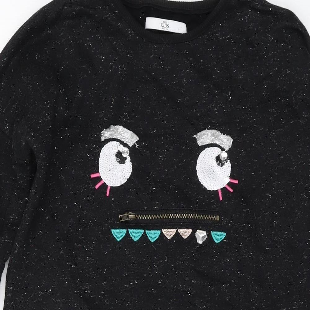 Marks and Spencer Girls Black Cotton Pullover Sweatshirt Size 9-10 Years Pullover