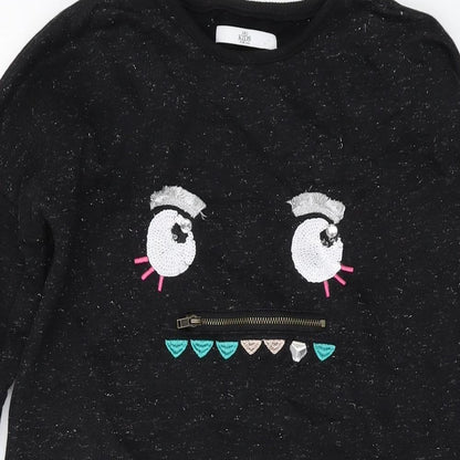 Marks and Spencer Girls Black Cotton Pullover Sweatshirt Size 9-10 Years Pullover