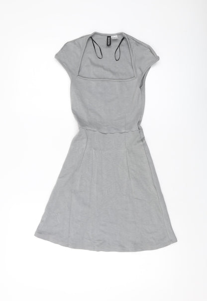 H&M Womens Grey Viscose Mini Size 2XS Square Neck Pullover