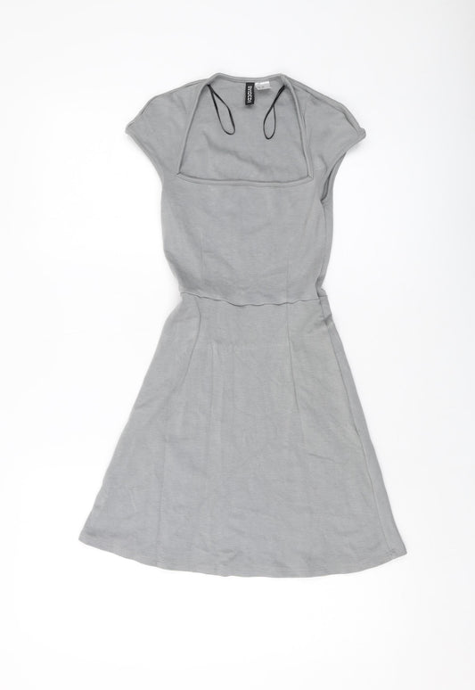 H&M Womens Grey Viscose Mini Size 2XS Square Neck Pullover